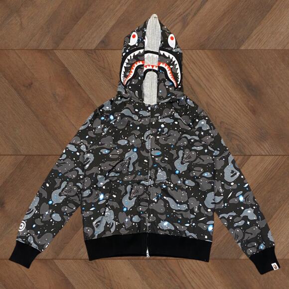 Camo Shark Full Zip Parker Hoodie Black Bape -